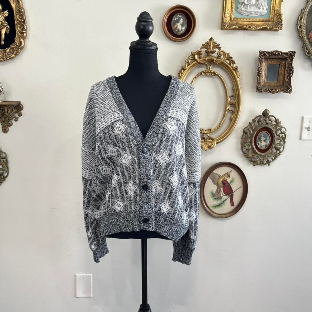 Vintage 80s/90s Michael Gerald Abstract Knit "Dad" Cardigan